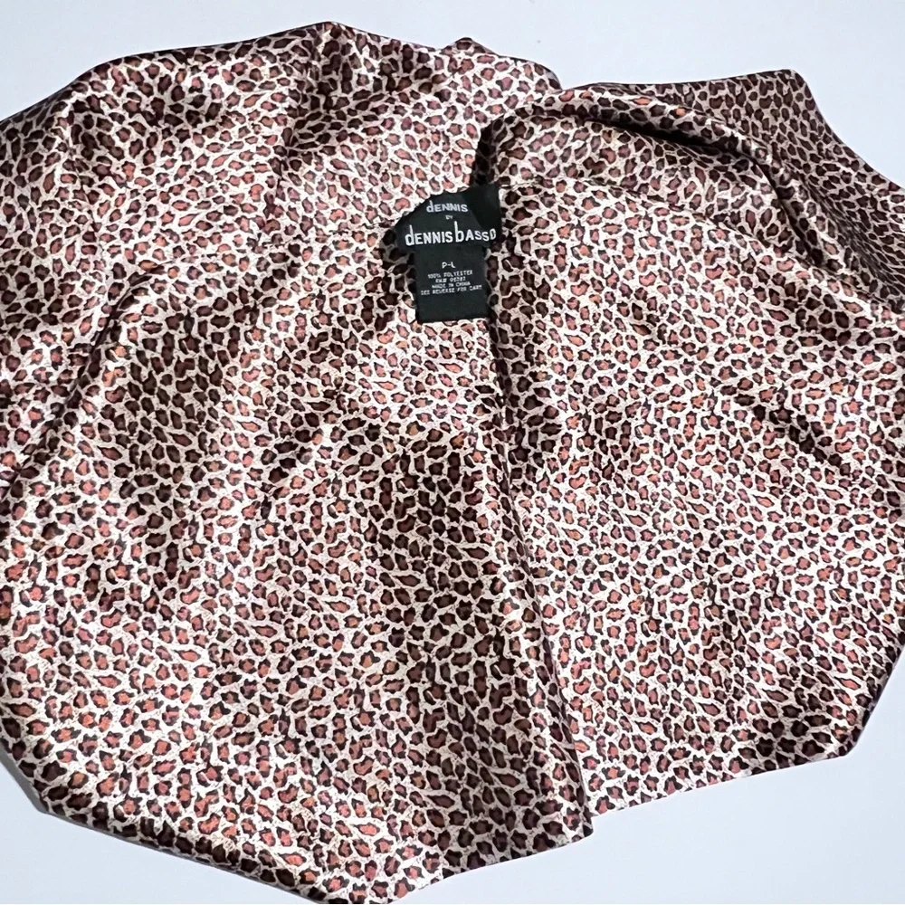 Dennis by Dennis Basso Brown Black Cream Satin Animal Print Scarf Large Unisex
